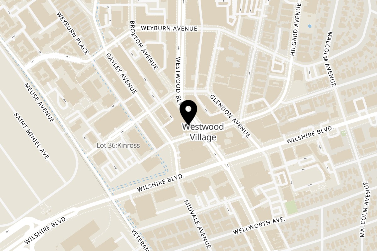 Map showing the location of Enzo's Pizzeria on 1145 Westwood Blvd in Los Angeles